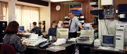 Jim Maxey with office staff at Event Horizons BBS in 1992
